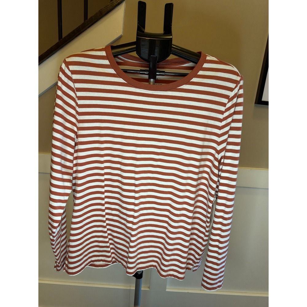 Free Assembly Womens XXL Striped Long Sleeve Tee Rust Orange White 100% Cotton